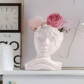 Ceramic Face Vase White Flower Vase for Decor Female Form Face Vase Art Vase Modern Decorative Vase Centerpiece for Table Shelf Living Room Office Bedroom Small