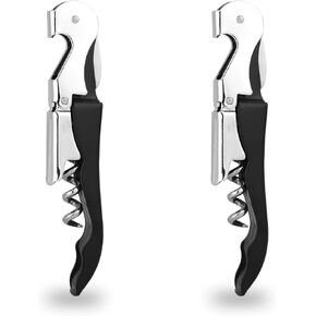 2 PCS Waiter Corkscrew Wine Opener,Upgraded Heavy Duty Wine Keys,Stainless Steel Double Hinged Wine Key for Serves,Bartenders(Black)