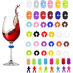 TuTuYa Wine Glass Charms, 52PCS Reusable Silicone Wine Glass Drink Markers, Glass Identifiers For Glass and Cups at Parties, Anniversary, Christmas,Carnivals, Banquets, Weddings,Graduated