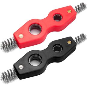 Hordion 4-in-1 Copper Pipe Cleaner, 1/2" & 3/4" Deburring Brush Inner & Outer Thread Cleaner Tool Copper Cleaning Brush for Brazing Plumbing Soldering (Black, Red)