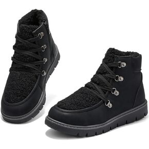 BENPAO Women's Black Ankle Boots Winter Fuzzy Combat Boots Short Snow Boots for Women Fall Warm Non Slip Booties for Women with Zipper Lace up