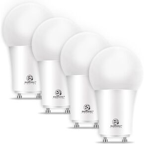 Energetic LED GU24 Base Light Bulb, 1400 Lumens, A19 Shape, 100 Watt Equivalent (11W), 3000K Warm White, Non-Dimmable, Twist Lock Light Bulbs for Home Lighting, UL Listed, 4 Pack