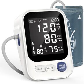 Digital Blood Pressure Monitor for Home Use, Adjustable Cuff Upper Arm BP Machine, Support 2 Users with 99 Records, Ultra-Clear&Precise Value LCD Display, Easy 3AA Battery/Type-C Recharging
