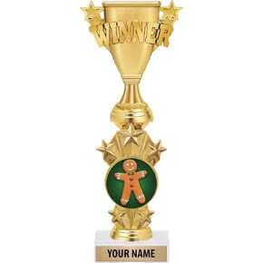 Crown Awards Personalized Winner Holiday Trophies - 10.5" Gold Gingerbread Starburst Trophy Prime