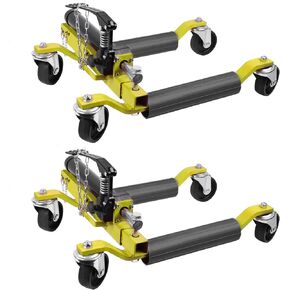 4PCS Car Wheel Dolly, 1500LBS Capacity Trailer Dolly with Hydraulic Tire Jack for Vehicle Positioning for Truck Rv Trailer, Yellow