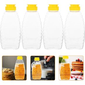 18Oz/240ml Squeeze Honey Jars, Plastic Honey Squeeze Bottles with Flip Lids, Clear Empty Honey Bottles Leak-proof Squeeze Honey Dispenser for Honey Sauce Mustard Jam - 4 Pack