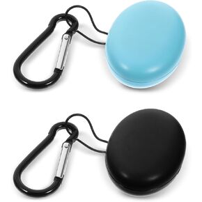 Thinp 2 Pcs Earplug Case,Loop Earplugs Case Loop Case Ear Plug Case Oval Earplug Holder with Keychains Potable Mini Carry Case for Earplugs Business Trip Storage Trinkets Pills(Black,Blue)
