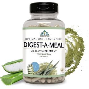 Optimal Health Systems Digest-A-Meal Gut Health Enzyme & Probiotic | Bloating, Acid Reflux, & Indigestion Relief + Aloe Vera Leaf | Digestion Supplement | (270 Capsules)