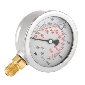 Water Pressure Gauge, G1/4In Thread Water Pressure Test Gauge, 0-8500PSI Liquid Filled Pressure Gauge 63mm Dial Size Lower Mount Hydraulic Pressure Gauge for Home Potable Water Pump, Air, Well, RV