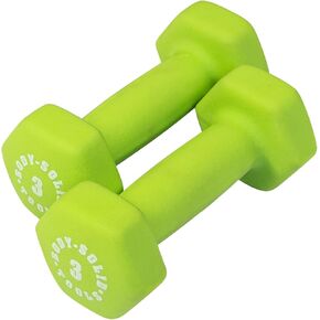 Body-Solid Tools (BSTND3PR) Neoprene Dumbbell for Weight and Aerobic Training, Pilates & Physical Therapy, Hand Weights Set for Women, Free Weights Hex End Dumbbells, Green, 3lbs. Pair