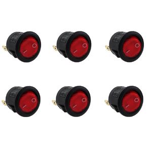 6PCS 20mm PPA Round Switch Button with Red Light 3 Pin 2 Position Small Power Boat Switch for Electrical Appliance Instrumentation Automotive Marine