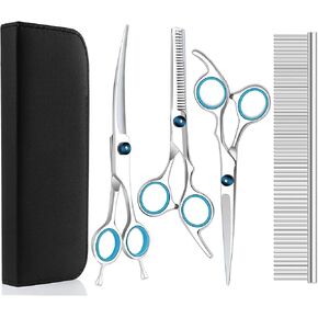 Pet Grooming Scissors - Chunkers Shears for Dogs, Curved Scissors, Thinning Shears with Grooming Comb (Rainbow)