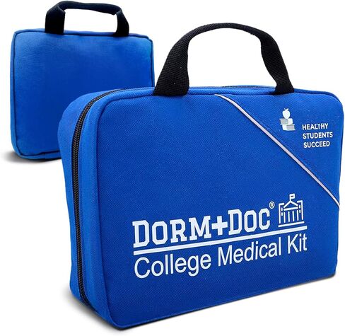 175 Piece Emergency First Aid Kit for College Students - Dorm Room Medical Kit with OTC Medicines and Bandages - Health Kit in Compact Zipper Case for School, Sports, Vehicle and Travel Blue in Kuwait