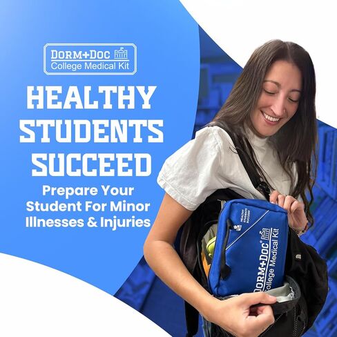 175 Piece Emergency First Aid Kit for College Students - Dorm Room Medical Kit with OTC Medicines and Bandages - Health Kit in Compact Zipper Case for School, Sports, Vehicle and Travel Blue in Kuwait