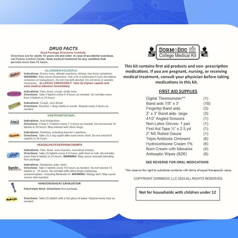 175 Piece Emergency First Aid Kit for College Students - Dorm Room Medical Kit with OTC Medicines and Bandages - Health Kit in Compact Zipper Case for School, Sports, Vehicle and Travel Blue in Kuwait