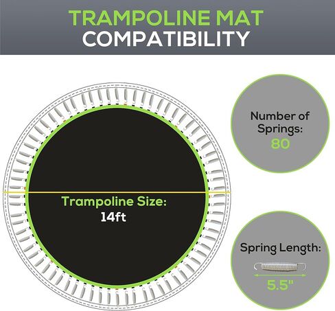Soozier Trampoline Replacement Mat, Fits 14' Trampoline with 80 V-Hooks & 5.5" Springs, Trampoline Mat with 8 Rows of Stitching & Spring Pull Tool (Spring & Frame not Included) in Kuwait