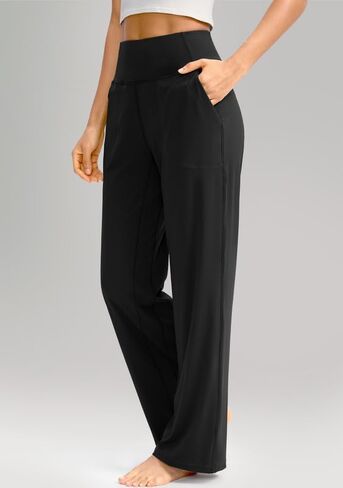 سراويل Soothfeel واسعة الساق للنساء، سراويل عمل اليوغا مع جيوب، سراويل رياضية عالية الخصر، سراويل صغيرة/طويلة 30 بوصة (أسود، XXL) in Kuwait