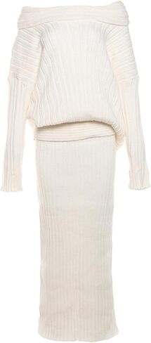 Unybwonn Skirt Sets Women 2 Piece Outfits off the Shoulder Sweater and Knitted Skinny Maxi Skirts Fall Casual Outfits in Saudi Arabia