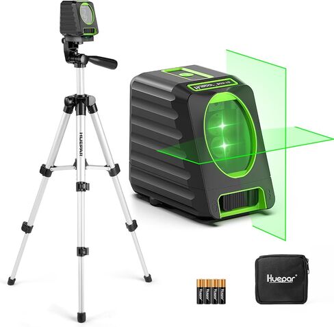 150Ft Laser Level with Tripod, Huepar Lazer Level Self Leveling, 150° Vertical Green Cross Laser Leveler for Picture Hanging, Tile, Indoor and Outdoor Construction, 4 AA Batteries (25.6 in Tripod) in Kuwait