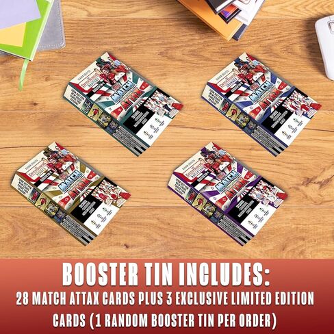 Topps Match Attax 2024-2025 Soccer Cards Starter Pack + Random Booster Tin + 100 Card Protectors, 58 Cards - 5 Exclusive Limited Edition Cards + Premium Mega Binder in Kuwait