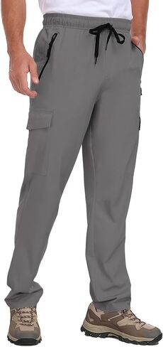 Men's Hiking Pants UPF 50+ Cargo Quick Dry Water Resistant Elastic Waist Zip Pockets Travel Work Lightweight Running in Kuwait