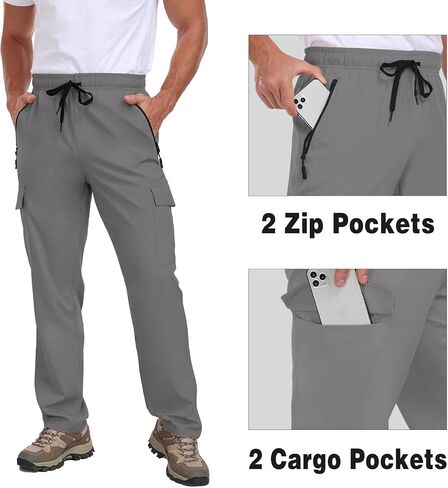 Men's Hiking Pants UPF 50+ Cargo Quick Dry Water Resistant Elastic Waist Zip Pockets Travel Work Lightweight Running in Kuwait