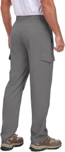 Men's Hiking Pants UPF 50+ Cargo Quick Dry Water Resistant Elastic Waist Zip Pockets Travel Work Lightweight Running in Kuwait