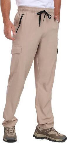 Men's Hiking Pants UPF 50+ Cargo Quick Dry Water Resistant Elastic Waist Zip Pockets Travel Work Lightweight Running in Kuwait