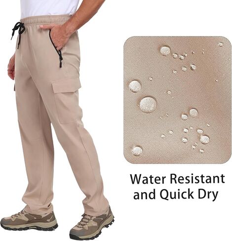 Men's Hiking Pants UPF 50+ Cargo Quick Dry Water Resistant Elastic Waist Zip Pockets Travel Work Lightweight Running in Kuwait