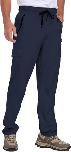 Men's Hiking Pants UPF 50+ Cargo Quick Dry Water Resistant Elastic Waist Zip Pockets Travel Work Lightweight Running in Kuwait