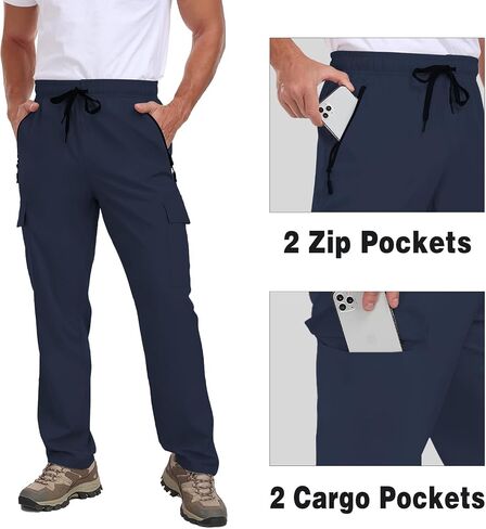 Men's Hiking Pants UPF 50+ Cargo Quick Dry Water Resistant Elastic Waist Zip Pockets Travel Work Lightweight Running in Kuwait