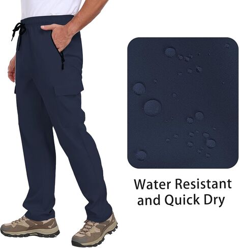 Men's Hiking Pants UPF 50+ Cargo Quick Dry Water Resistant Elastic Waist Zip Pockets Travel Work Lightweight Running in Kuwait