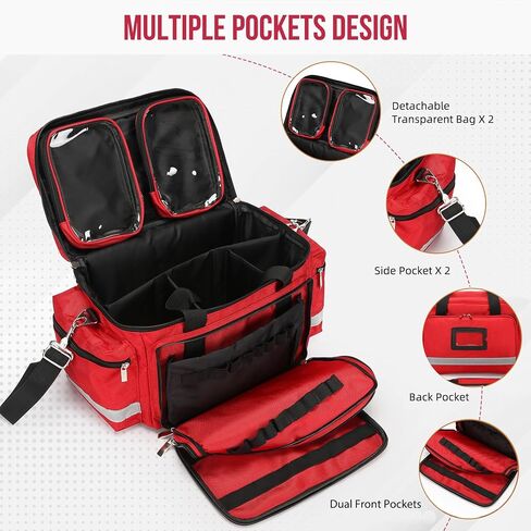 Medical Bag Empty First Aid Bag Home Health Nurse Bag Empty First Aid Storage Bag with Detachable Divider Medical Supplies Bag Emergency Responder Trauma Bag for Nursing Student,Therapist,Doctors in Kuwait