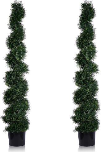 6FT Artificial Spiral Cypress Tree,Topiary Trees Artificial Outdoor-Indoor Outdoor Decor - Plastic Pots - Set of 2 in Saudi Arabia