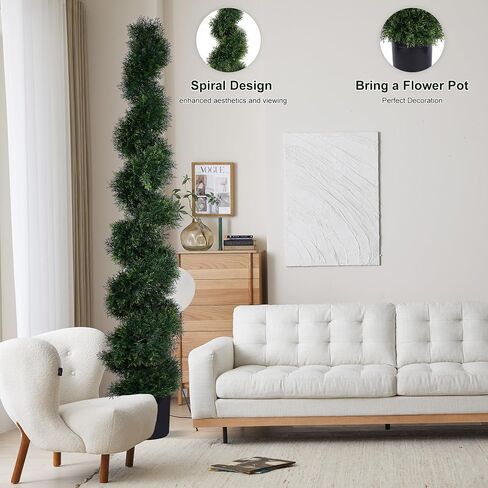 6FT Artificial Spiral Cypress Tree,Topiary Trees Artificial Outdoor-Indoor Outdoor Decor - Plastic Pots - Set of 2 in Saudi Arabia