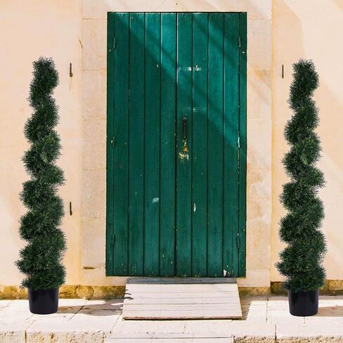 6FT Artificial Spiral Cypress Tree,Topiary Trees Artificial Outdoor-Indoor Outdoor Decor - Plastic Pots - Set of 2 in Saudi Arabia