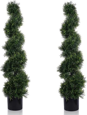 6FT Artificial Spiral Cypress Tree,Topiary Trees Artificial Outdoor-Indoor Outdoor Decor - Plastic Pots - Set of 2 in Saudi Arabia