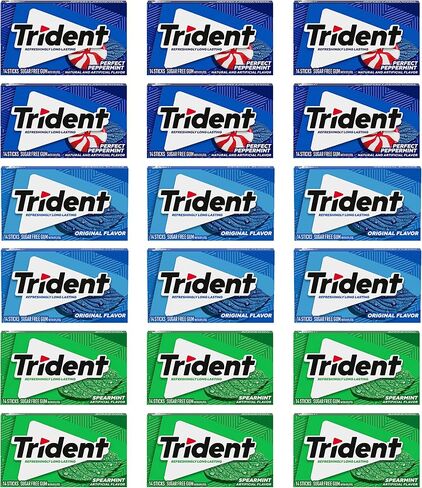 Trident Sugar Free Gum Variety Pack, Spearmint, Perfect Peppermint & Original Flavors, 18 Packs of 14 Pieces (252 Total Pieces) in Saudi Arabia