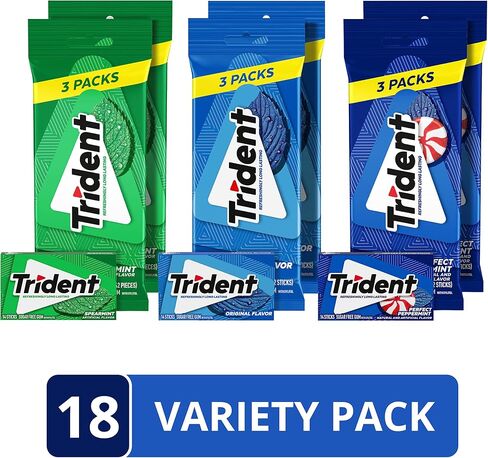 Trident Sugar Free Gum Variety Pack, Spearmint, Perfect Peppermint & Original Flavors, 18 Packs of 14 Pieces (252 Total Pieces) in Saudi Arabia