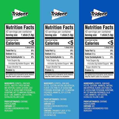 Trident Sugar Free Gum Variety Pack, Spearmint, Perfect Peppermint & Original Flavors, 18 Packs of 14 Pieces (252 Total Pieces) in Saudi Arabia