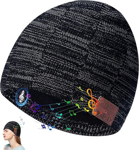 5.2 Bluetooth Beanie for Men & Women, Winter Knit Music Hat with Cordless Headphones, 24 Hour Play time, Built-in Microphone and HD Stereo Speakers, Unique Christmas Tech Gifts for Outdoor Homes in Saudi Arabia