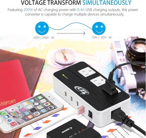 محول جهد 230 وات من 220 فولت إلى 110 فولت ومحول سفر دولي/محول طاقة مع منفذ USB C 18 وات - [يستخدم لأجهزة الولايات المتحدة الأمريكية في الخارج في أوروبا وأستراليا والمملكة المتحدة وأيرلندا والمزيد] in Kuwait