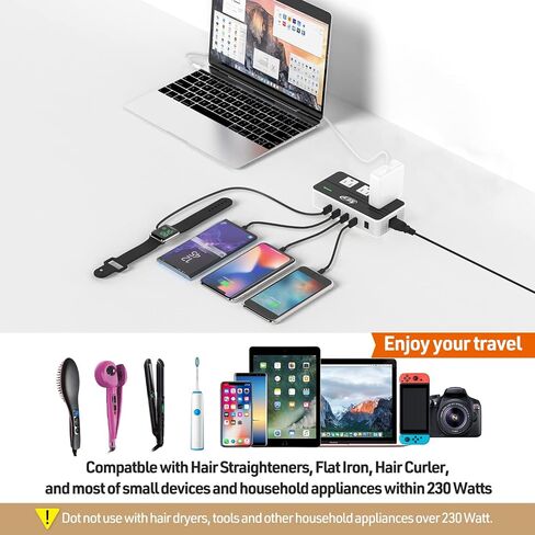 محول جهد 230 وات من 220 فولت إلى 110 فولت ومحول سفر دولي/محول طاقة مع منفذ USB C 18 وات - [يستخدم لأجهزة الولايات المتحدة الأمريكية في الخارج في أوروبا وأستراليا والمملكة المتحدة وأيرلندا والمزيد] in Kuwait