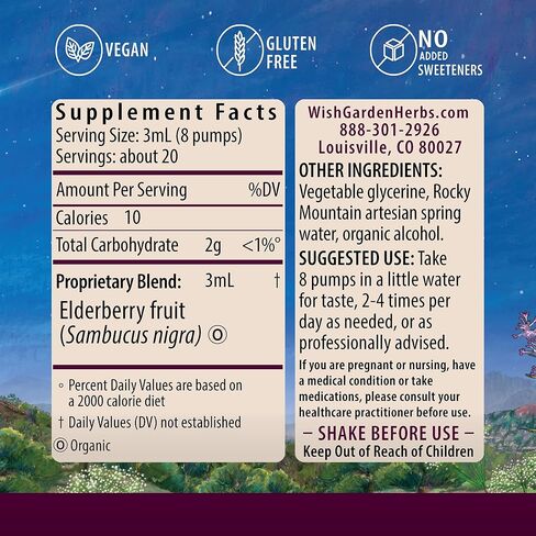 WishGarden Herbs Organic Elderberry Syrup for Kids - Childrens Elderberry Syrup with Black Elderberry, Astragalus, Orange Peel & Honey, Daily Immune Booster for Kids, Children 1+, No Sugar Added, 4oz in Kuwait
