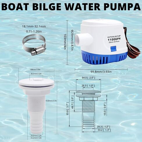 MAKERELE Bilge Pump 1-1/8-Inch Bilge Pump Hose Plumbing Kit Contains 6 FT Premium PVC Hose as well as 2 Hose Clamps and One Thru-Hull Fitting in Saudi Arabia