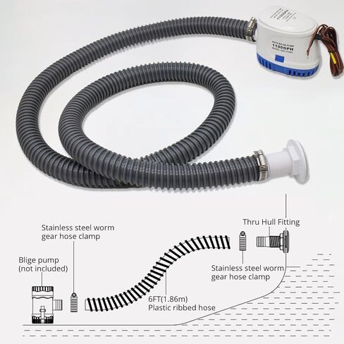 MAKERELE Bilge Pump 1-1/8-Inch Bilge Pump Hose Plumbing Kit Contains 6 FT Premium PVC Hose as well as 2 Hose Clamps and One Thru-Hull Fitting in Saudi Arabia