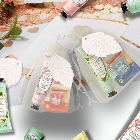 36 PACKS Wedding Hand Cream Lip Balm Bulk Set for Guests, Bridal Shower Favors Include Hand Lotion, Lip Balm, Thank You Tags and Organza Bags (7 flavor) in Saudi Arabia
