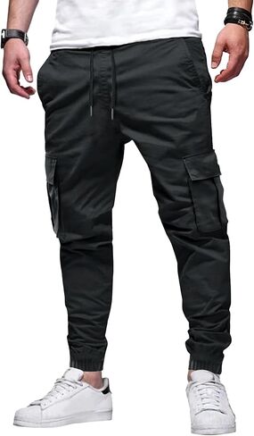 بنطال LVCBL للرجال من Cargo Jogger، سروال برباط الخصر للاستخدام الخارجي مع جيوب، أسود، 3XL in Kuwait