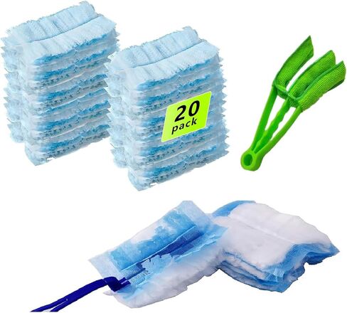 Disposable Dusters Refills, Heavy Duty Electrostatic Duster Head, Feather Dusters Refills Set for Swiffer Heavy Duty Refill(1 Extra Handle+20*Duster Refills+ 1*Blind Cleaner) in Saudi Arabia
