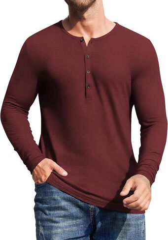 COOFANDY Men's 2Pack Slim Fit Henley Shirts Long Sleeve Lightweight Fashion Casual Cotton Basic T Shirts in Kuwait